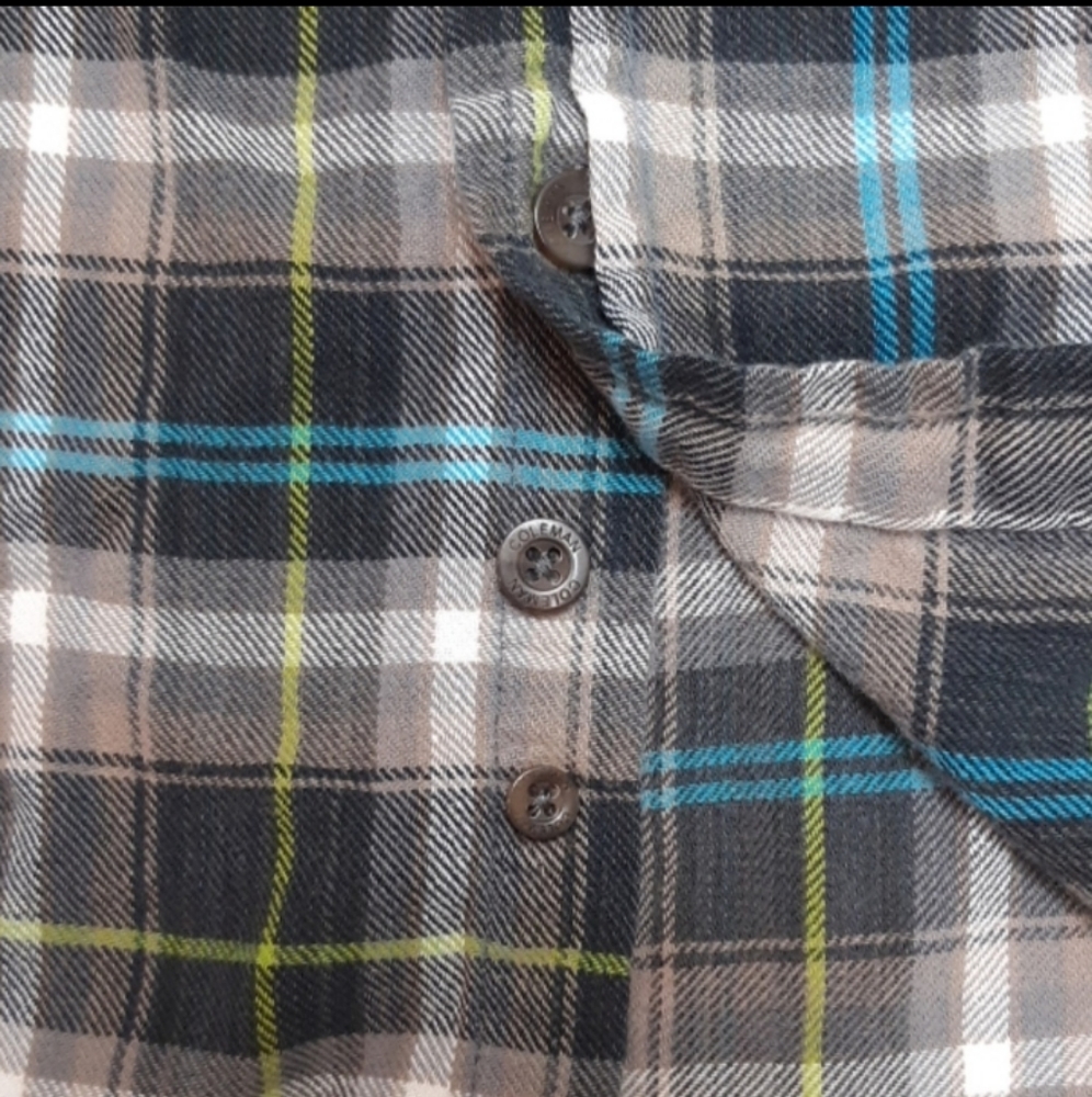 Mens Button up Plaid shirt Blue Gray sz XL COLEMAN b31 top long sleeve